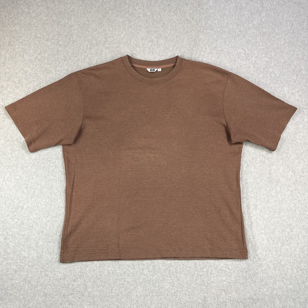 Uniqlo U Airism Cotton Blend Knit Weave T Shirt Mens XL Brown 341-461914